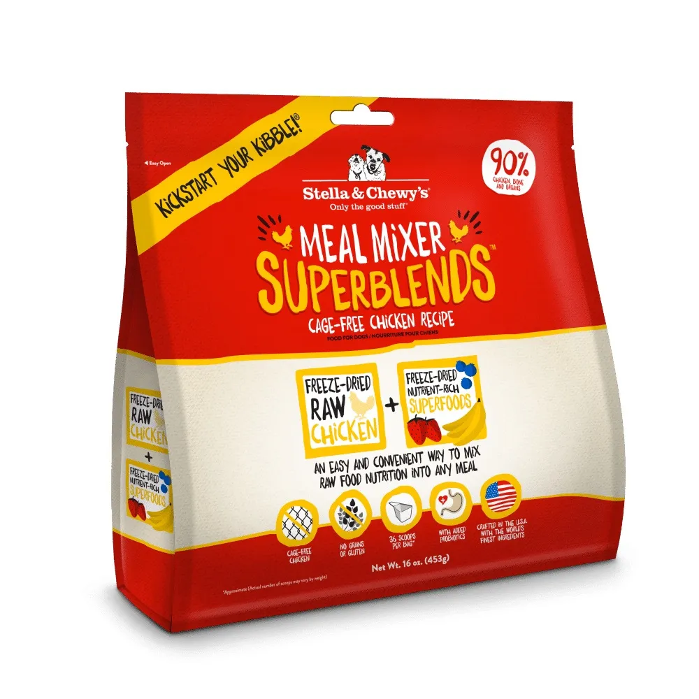 Stella & Chewy's Freeze Dried Raw Cage-Free Chicken Meal Mixers – SuperBlends Dog Food Topper – Grain Free, Protein Rich Recipe – 3.25 oz Bag