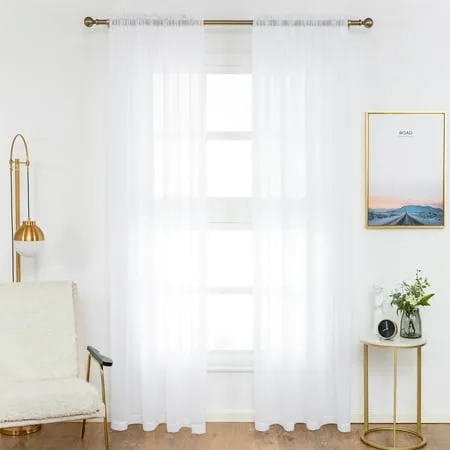 Anjee White Sheer Curtains 96 inches Length 2 Panels Rod Pocket Voile Curtain Semi Sheer Curtain for Bedroom Living Room Dining Room 52 x 96 Inches, White