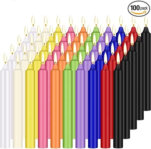 Onebird 100 pcs Unscented Assorted Colors Mini Taper Candle | 4" Tall x 1/2" Diameter | Great for Casting Chimes, Rituals, Spell, Wax Play & More