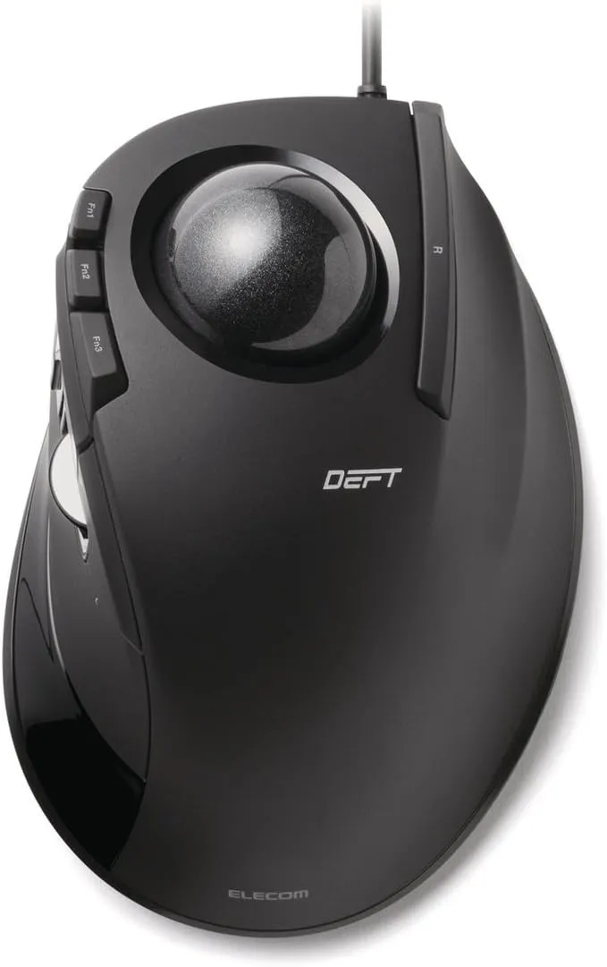 ELECOM DEFT Trackball Mouse, Wired, Finger Control, 8-Button Function with Smooth Tracking, Ergonomic Design, Windows11, macOS (M-DT2URBK)