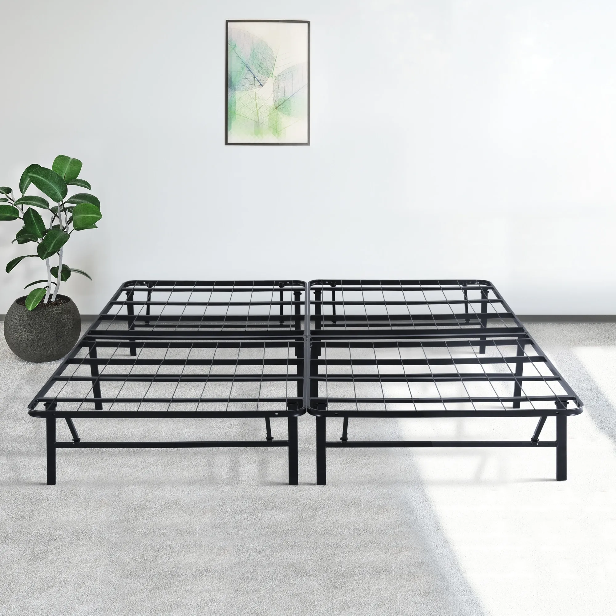 GreenForest Full Size Bed Frame Quick Lock Heavy Duty Metal Platform Bed Mattress Foundation, No Box Spring Needed, Black