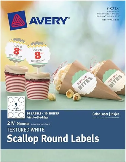 Avery Textured Scallop Round Labels White