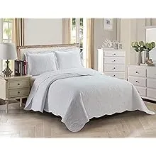 Home Collection 3pc Full/Queen Over Size Elegant Embossed Bedspread Set Light Weight Solid White New