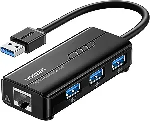 UGREEN 4 in 1 USB Hub to Ethernet Adapter, Gigabit USB Ethernet Hub to RJ45 Lan Adaptor with 3 USB 3.0 Ports, Plug and Play for MacBook Pro, Steam Deck, Switch, Windows, Hard Drive, Keyboard, Mouse