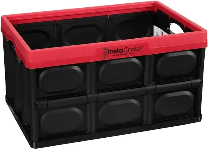 Instacrate Collapsible 12-Gallon Garage Play Room Storage Bin for Easy Storage Red with Black 3 Pack