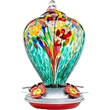 Muse Garden Hummingbird Feeders for Outdoors Hanging, Blown Glass Hummingbird Feeder, Hummingbird Gifts for Mom, Garden Decor for Outside, Unique Gifts Idea for Women, 34 Ounces, Turquoise Fireworks