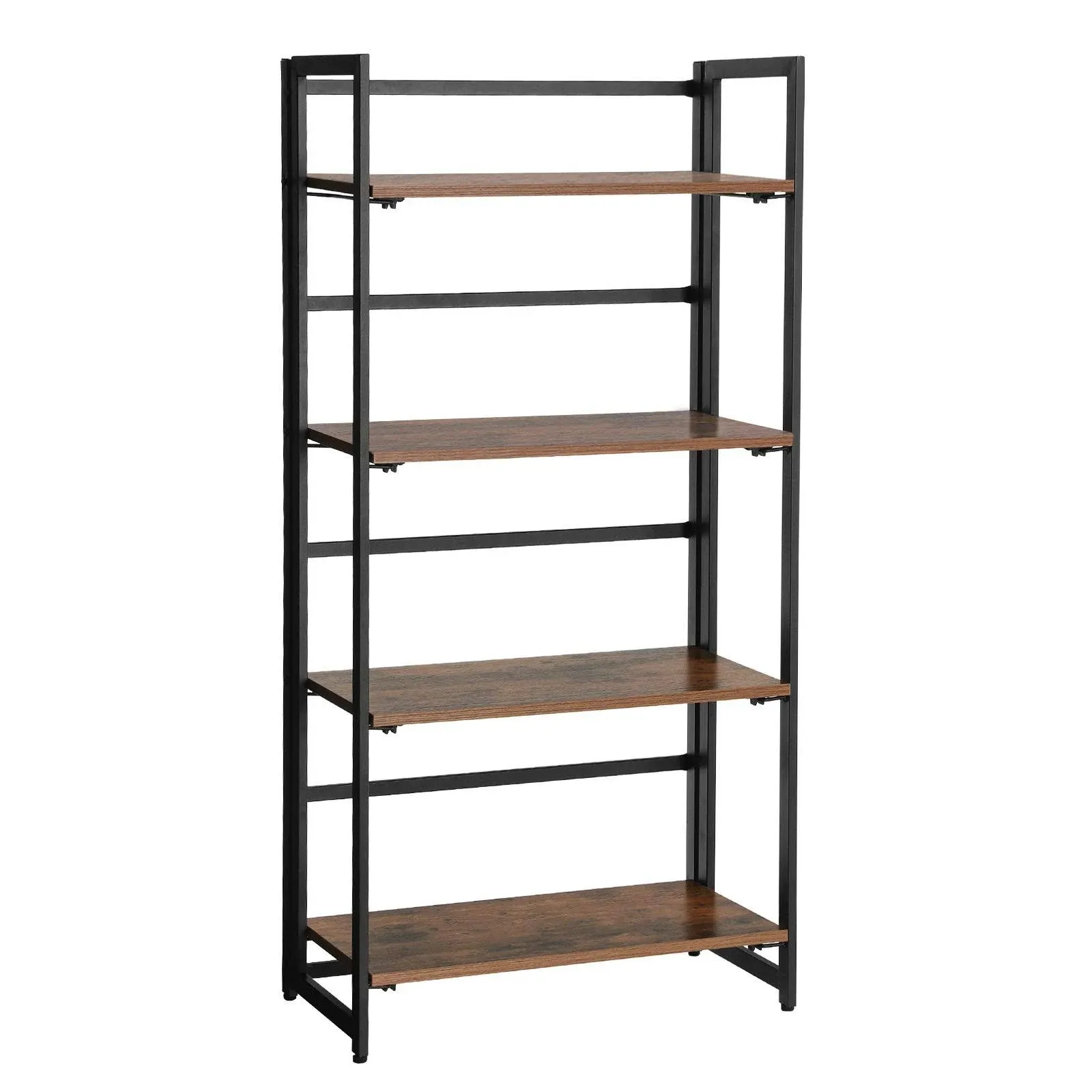  Industrial Bookshelf, Folding Bookcase, 4-Tier 4-Tier Industrial Bookshelf