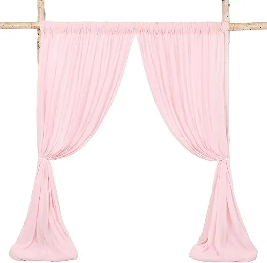 Sheer Curtain Drapes 10ft x 8ft Pink Chiffon Fabric Backdrop Drapes Curtain for Wedding Arch Party Window Decoration