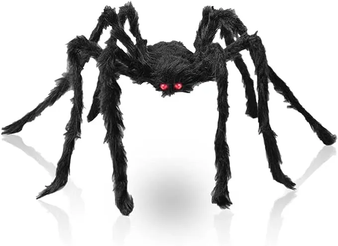 Halloween Decorations Big Spider 4.9 Ft Black Soft Hairy Scary Spider Fake Large Pops for Halloween Outdoor Yard Party