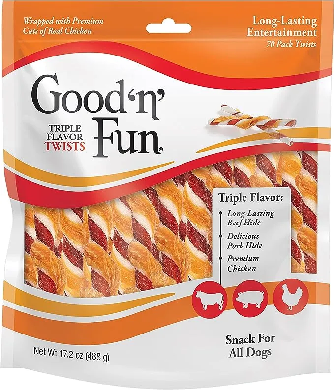 Good 'n' Fun Triple Flavor Chews Beef, Pork & Chicken Twists Dog Chews