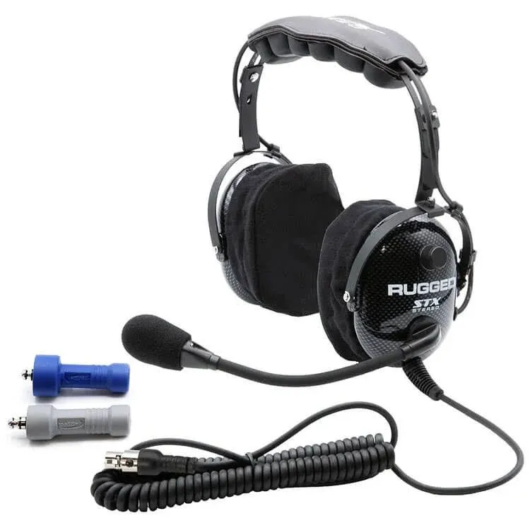 Rugged Radios H22 Over the Head STX Stereo Headsets for Stereo Intercoms (Carbon Fiber)