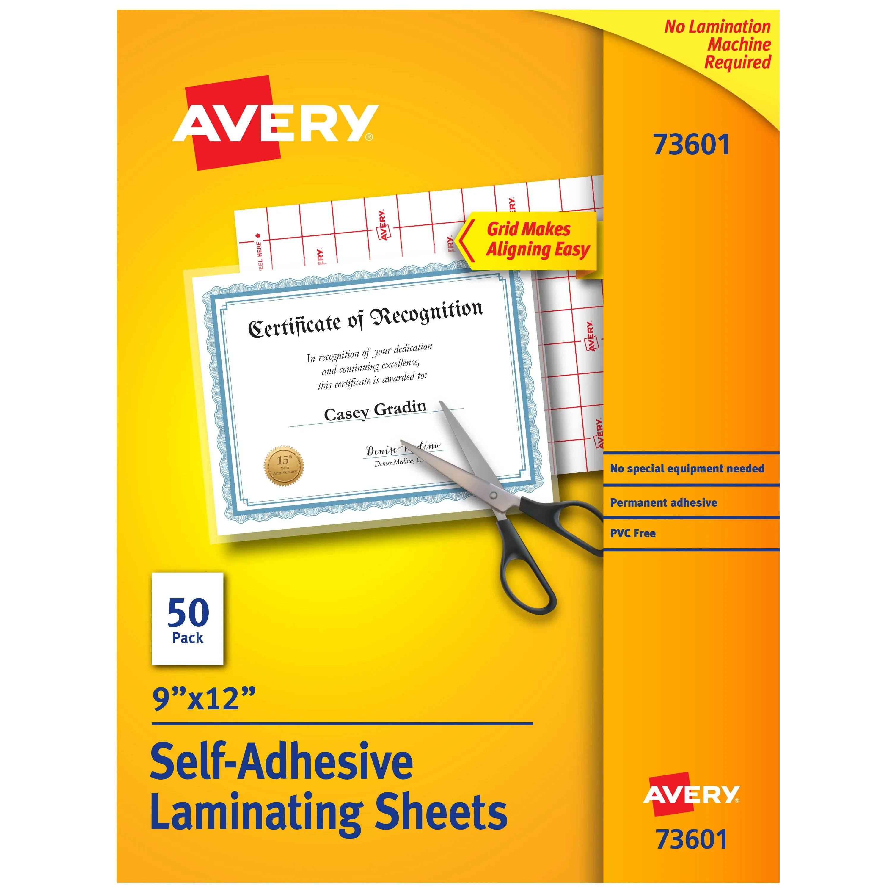 Avery Self-Adhesive Laminating Sheets, 9" x 12", 50 Sheets (73601)