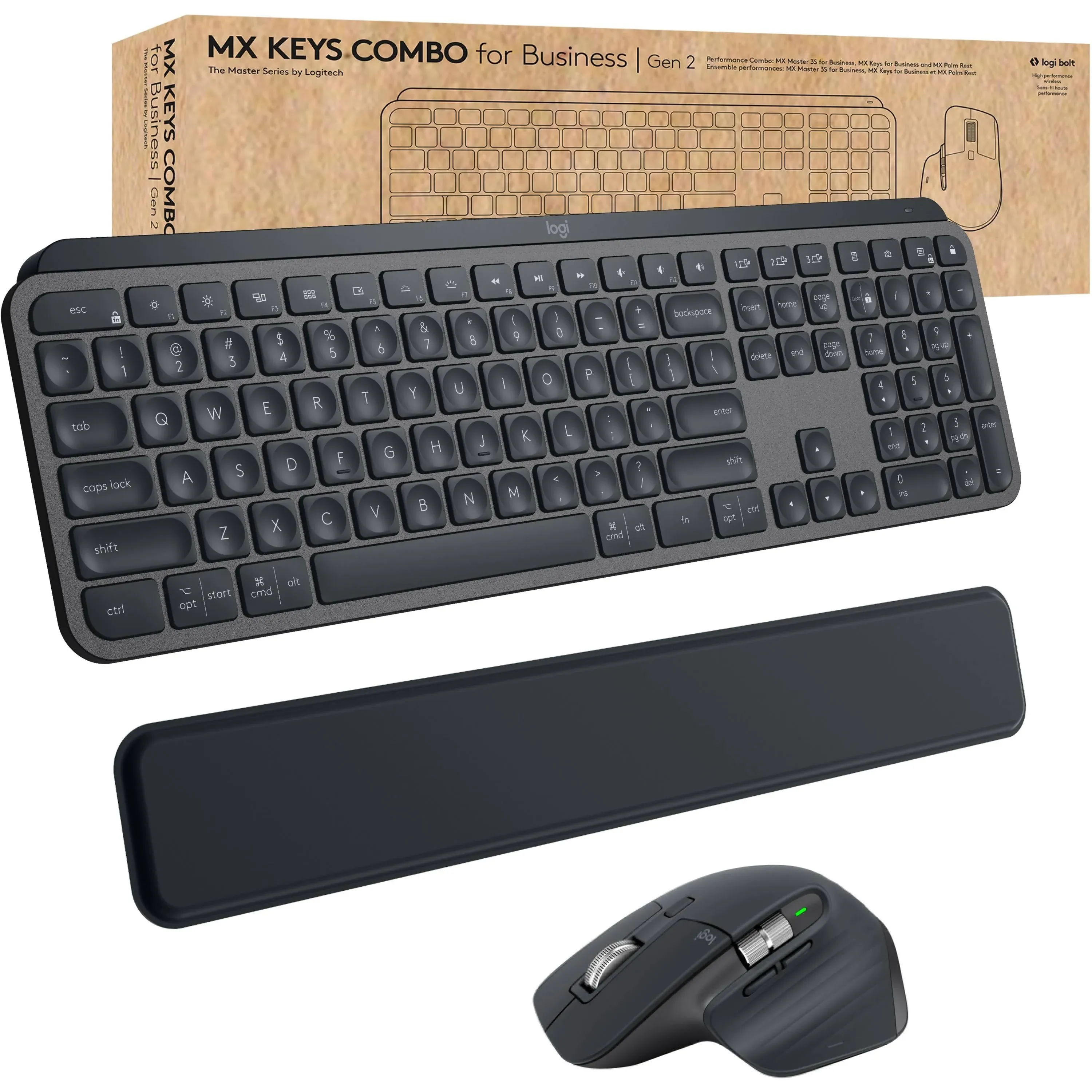 Logitech MX Keys S Combo for Mac, Wireless Keyboard and Mouse with Palm Rest,