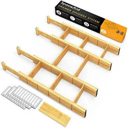 SpaceAid Bamboo Drawer Dividers with Inserts and Labels, Kitchen Adjustable ...