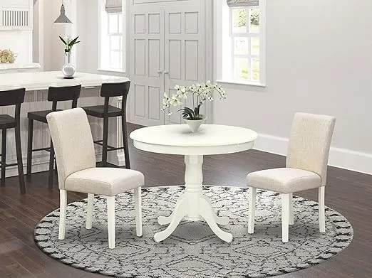 East West Furniture Dining Room Set Linen White, ANAB3-LWH-02