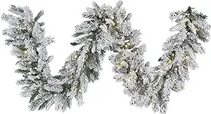 Vickerman 9' Snow Ridge Artificial Christmas Garland - Pure White LED Lights - Faux Snowy Christmas Garland - Flocked Garland - Indoor Seasonal Home Decor