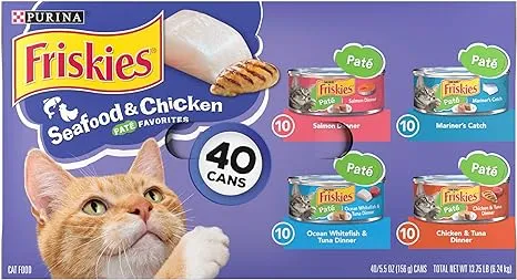 Purina Friskies Wet Cat Food Pate Variety Pack Seafood And Chicken Pate Favorites - (40) 5.5 oz. Cans 