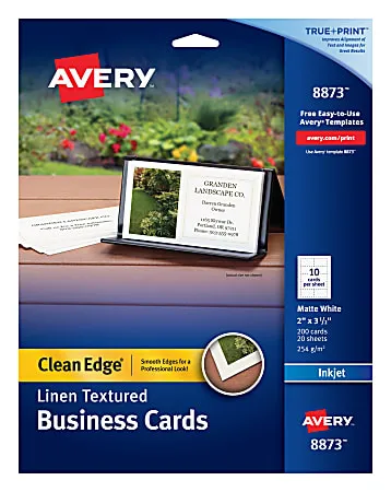 Avery® Clean Edge® Printable Business Cards With Sure Feed® Technology For Inkjet Printers, 2" x 3-1/2", White Linen Textured, Pack Of 200 Blank Cards