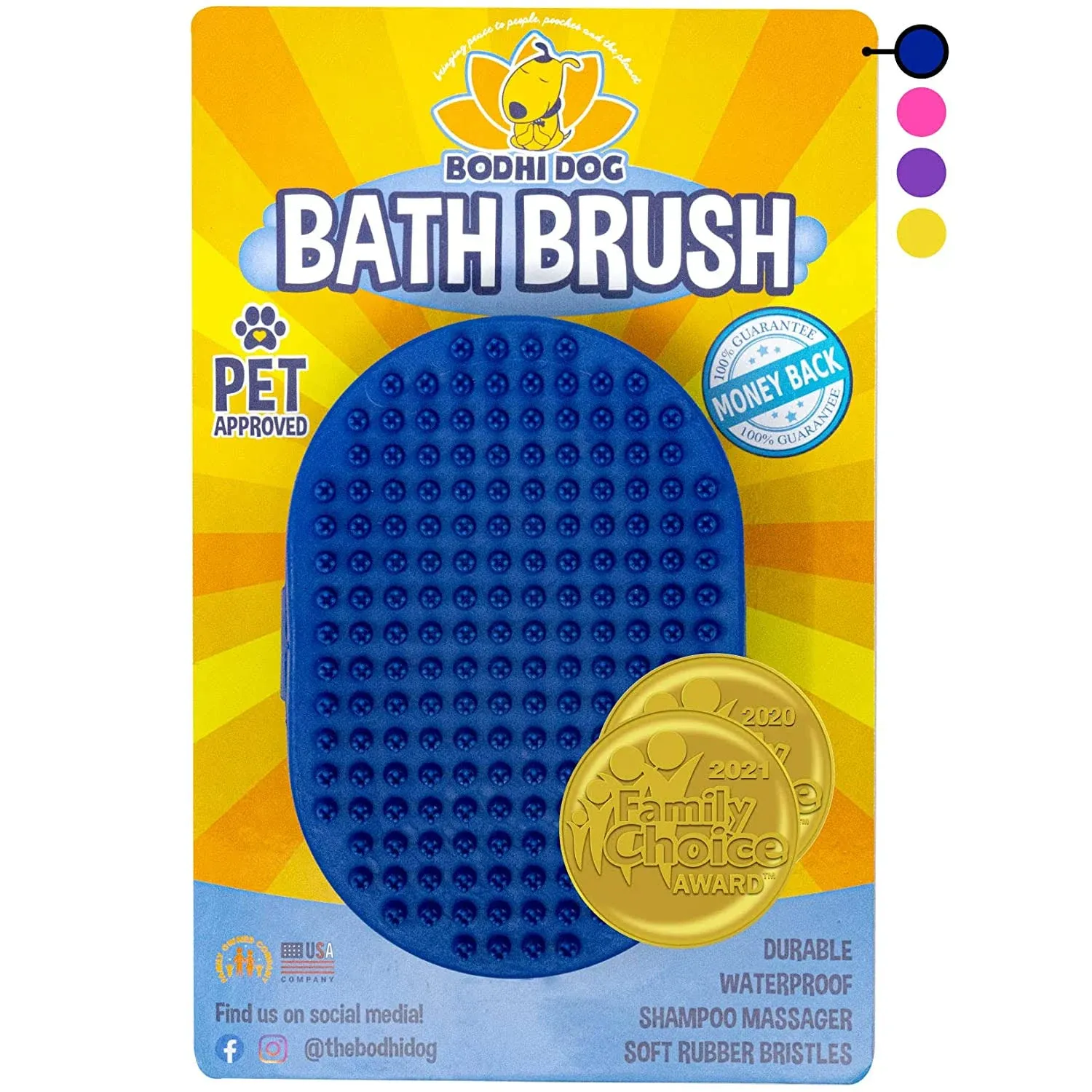 Bodhi Dog New Grooming Pet Shampoo Brush | Soothing Massage Rubber Bristles Curry Comb for Dogs & Cats Washing | Professional Quality