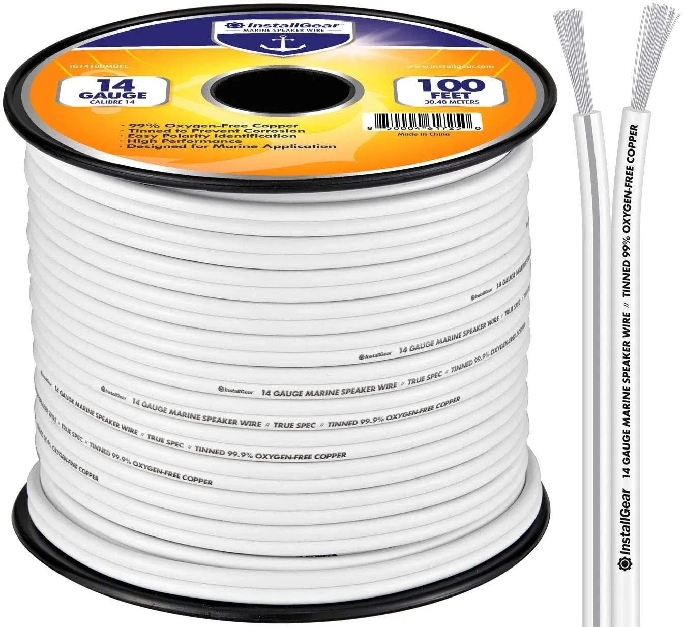 InstallGear 14 Gauge AWG Speaker Wire Cable (100ft - White) | White Speaker Cable | Speaker Wire 14 Gauge | Marine Wire 14 Gauge Wire for Outdoor, Automotive, and Marine