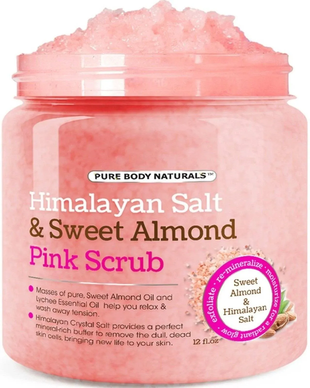 Pure Body Naturals Himalayan Salt & Sweet Almond Pink Scrub 12 fl.oz