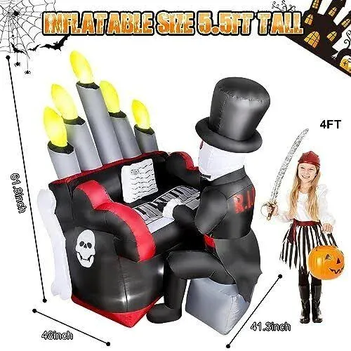 6FT Halloween Inflatable Outdoor Decorations Skeleton Playing Piano Blow Up Yard Day of The Dead Halloween Decor Outside w/Build-in LEDs for Party Holiday Indoor Garden Lawn Children's Gifts Clearance