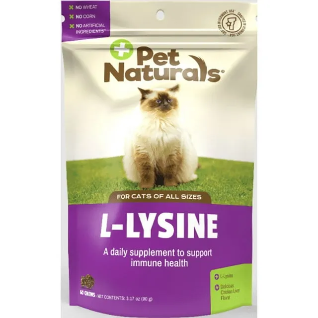 Pet Naturals Lysine for Cats, Chicken Flavor, 60 Chews - Immune and Respiratory Support for Cats - No Wheat or Corn - Vet Recommended