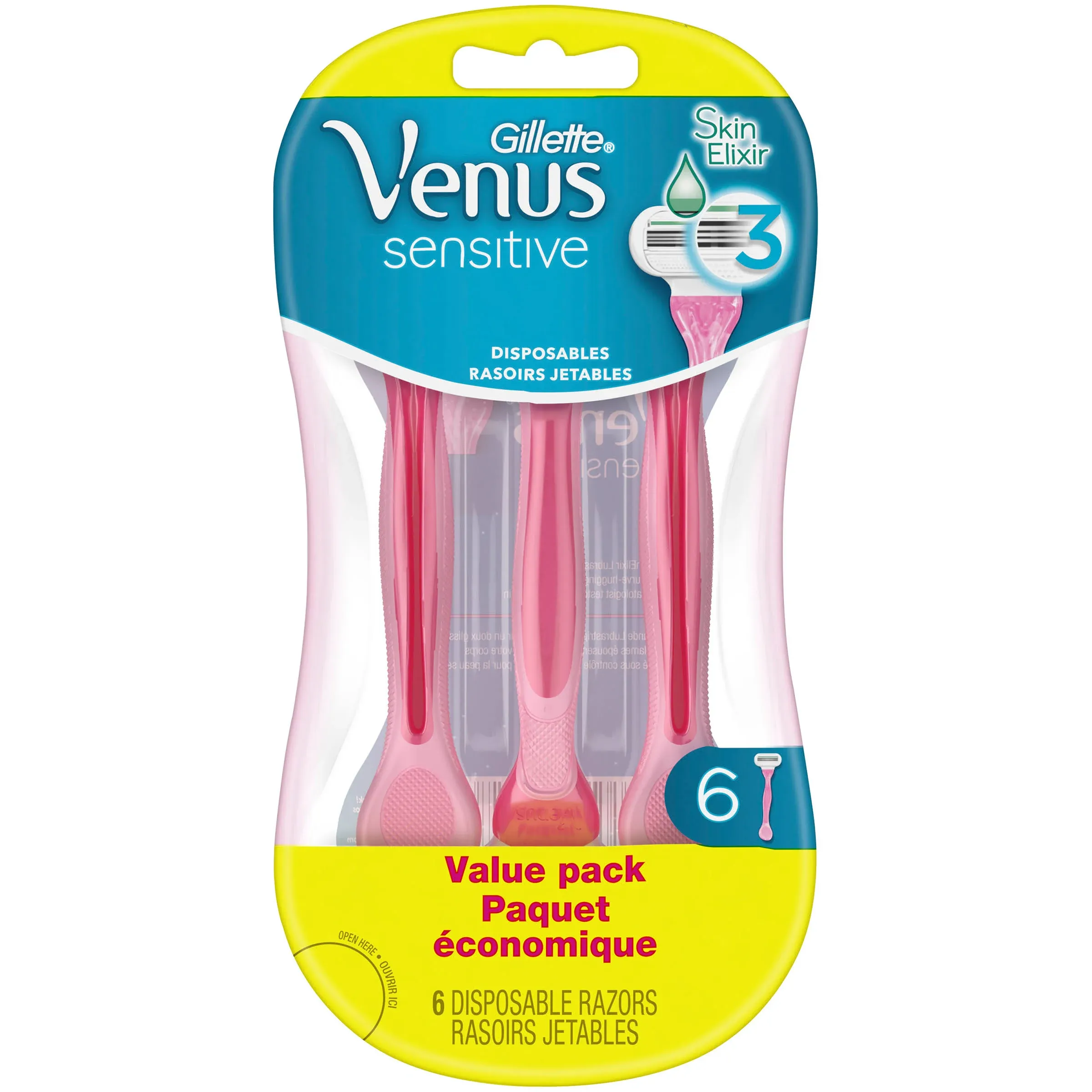 Gillette Venus Sensitive Women's Disposable Razor, 6 Count, Size: 1 Pack, Pink