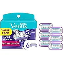 Gillette Venus Deluxe Smooth Swirl Womens Razor Blade Refills, 6 Count, Moisture Ribbon to Protect Against Irritation (Pack of 1)Gillette Venus Deluxe Smooth Swirl Womens Razor Blade Refills, 6 Count, Moisture Ribbon t…