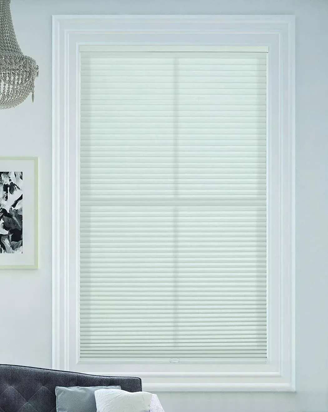 Blindsavenue Cordless Light Filtering Cellular Honeycomb Shade, 9/16" Single Cell, White - 30" W x 72" H