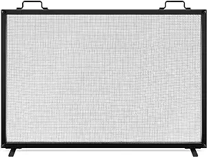 Single Panel Handcrafted Steel Mesh Fireplace Screen w/ Handles - 38x27in GOLD