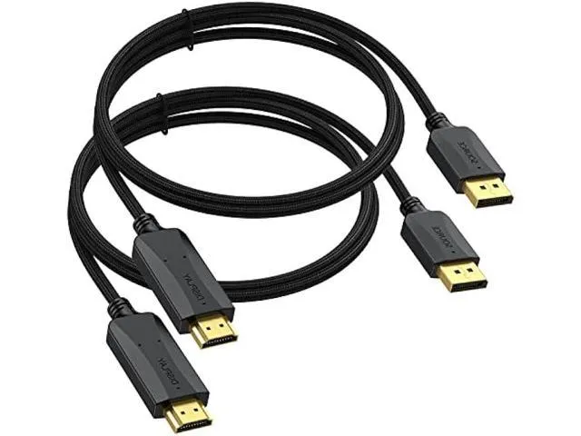 Thin DisplayPort to HDMI Cable 3ft, 2-Pack Display Port DP to HDMI Cable Adapter Male Cord, Gold-Plated Braided FHD Supports Video and.