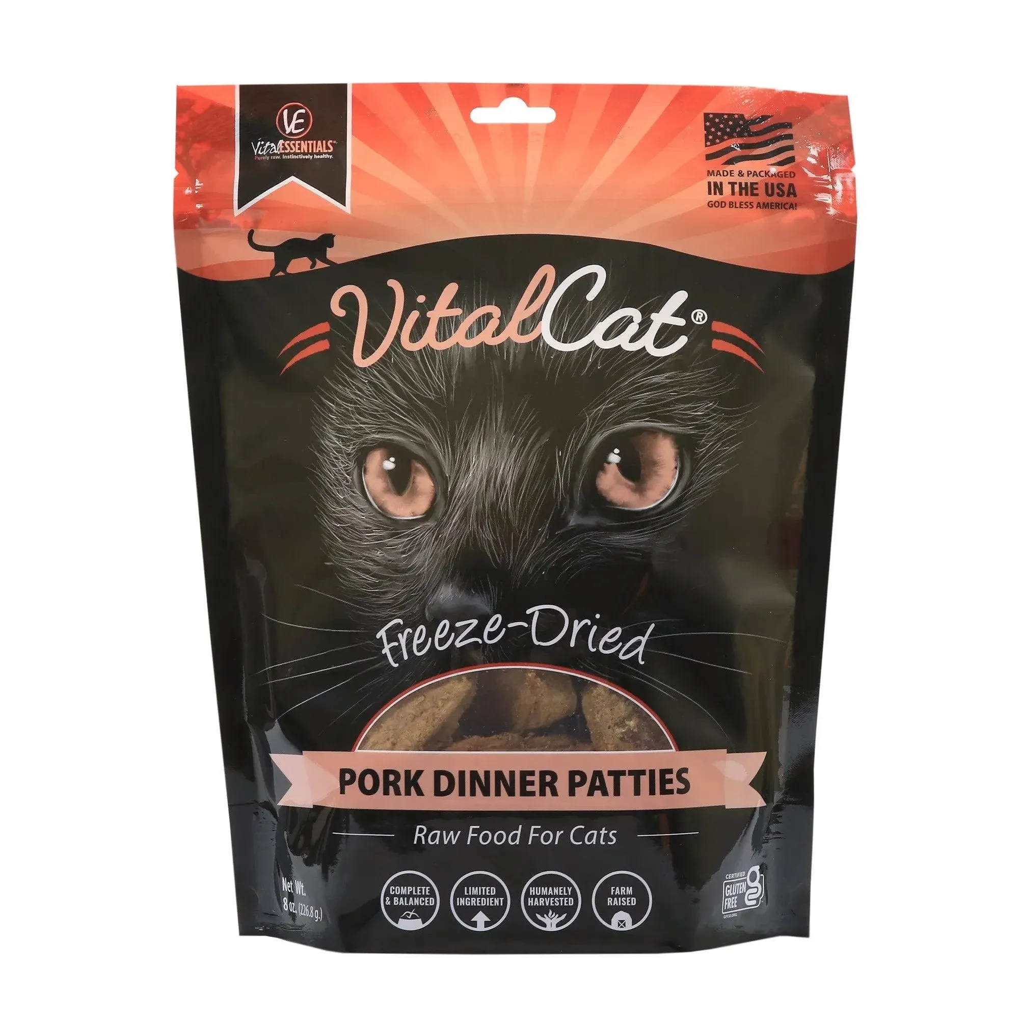 Vital Essentials Freeze Dried Cat Food Pork Dinner Patties 8 oz