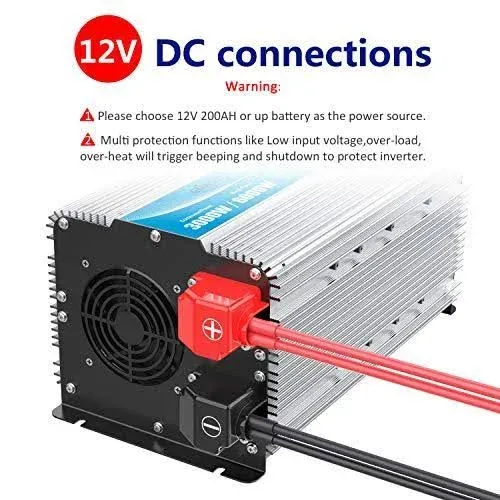 Pure Sine Wave Power Inverter 3000Watt DC 12 Volt to 120volt with LCD Display A