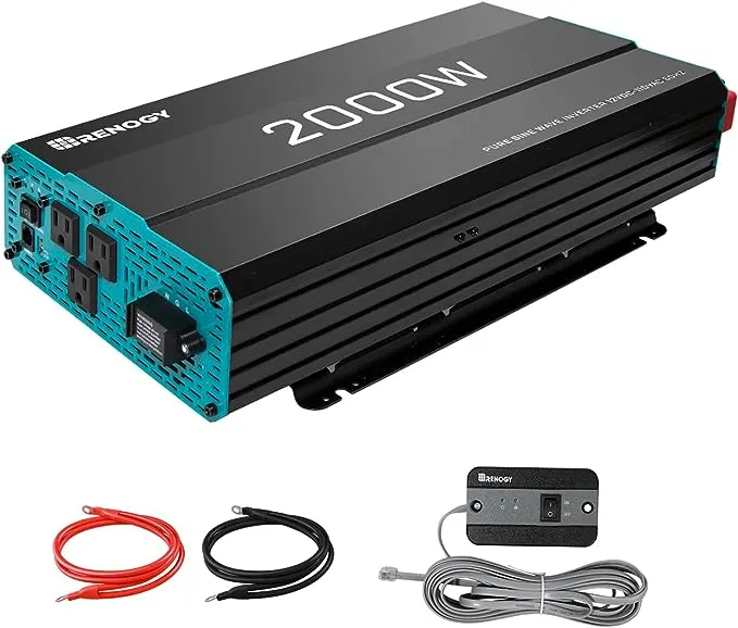 Renogy 2000W Pure Sine Wave Inverter 12V DC to 120V AC Converter for Home, RV, Truck, Off-Grid Solar Power Inverter 12V to 110V with Built-in 5V/2.1A USB Port, AC Hardwire Port, Remote Controller