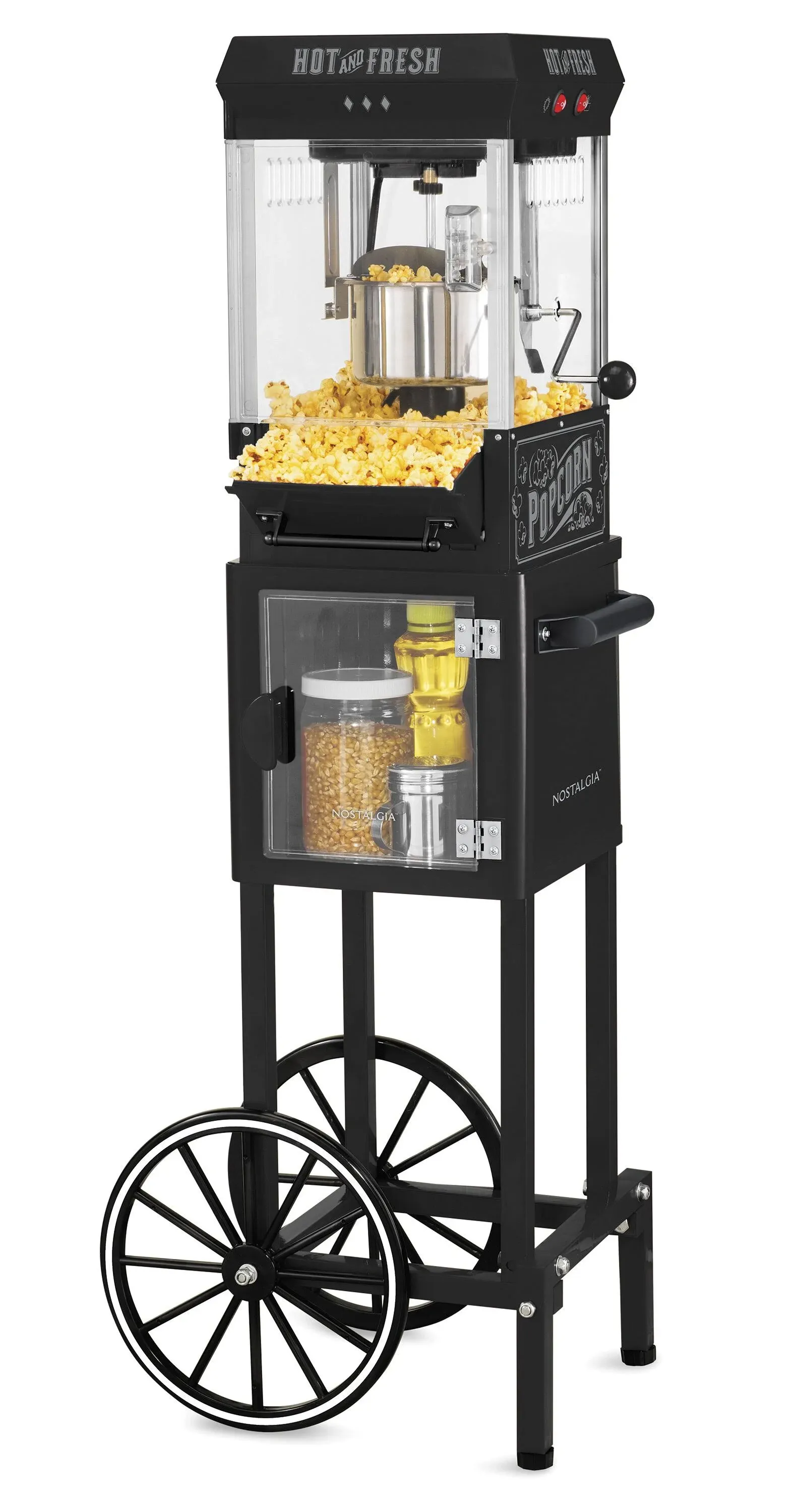 Nostalgia Old Fashioned Kettle Popcorn Maker Cart Black Popper Air Hot Machine 