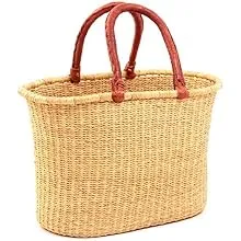 Large Oval Woven Straw Basket with Handle Fair Trade Storage Organizer