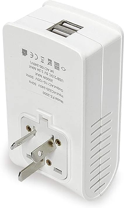 LiteFuze 2000W Travel Voltage Converter for Hair Dryer - Dual USB for Cell Phones, Charger, Australia, New Zealand Plug (FZ2000-I)