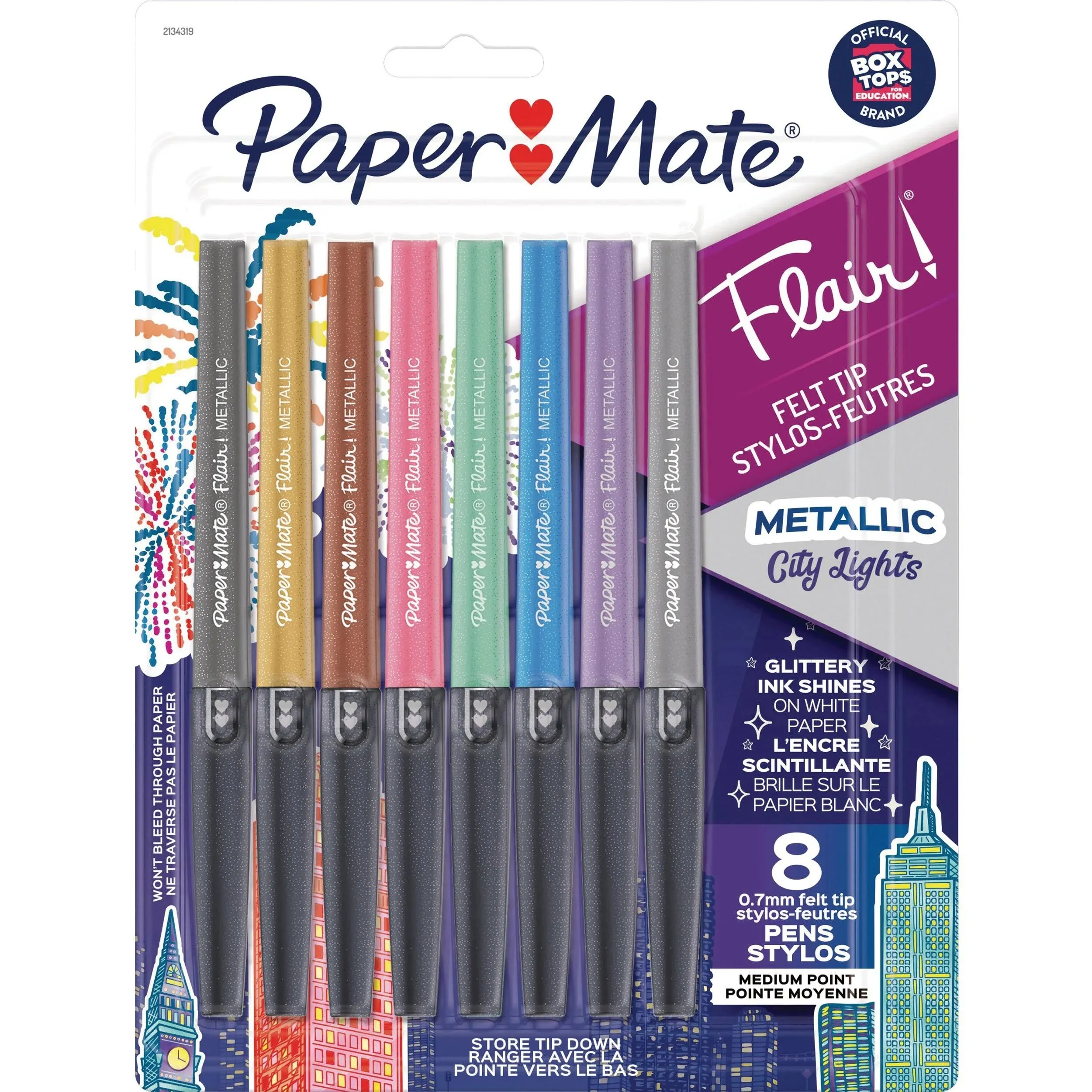 Paper Mate Flair Felt Tip Pens, Metallic City Lights 8ct Medium Point