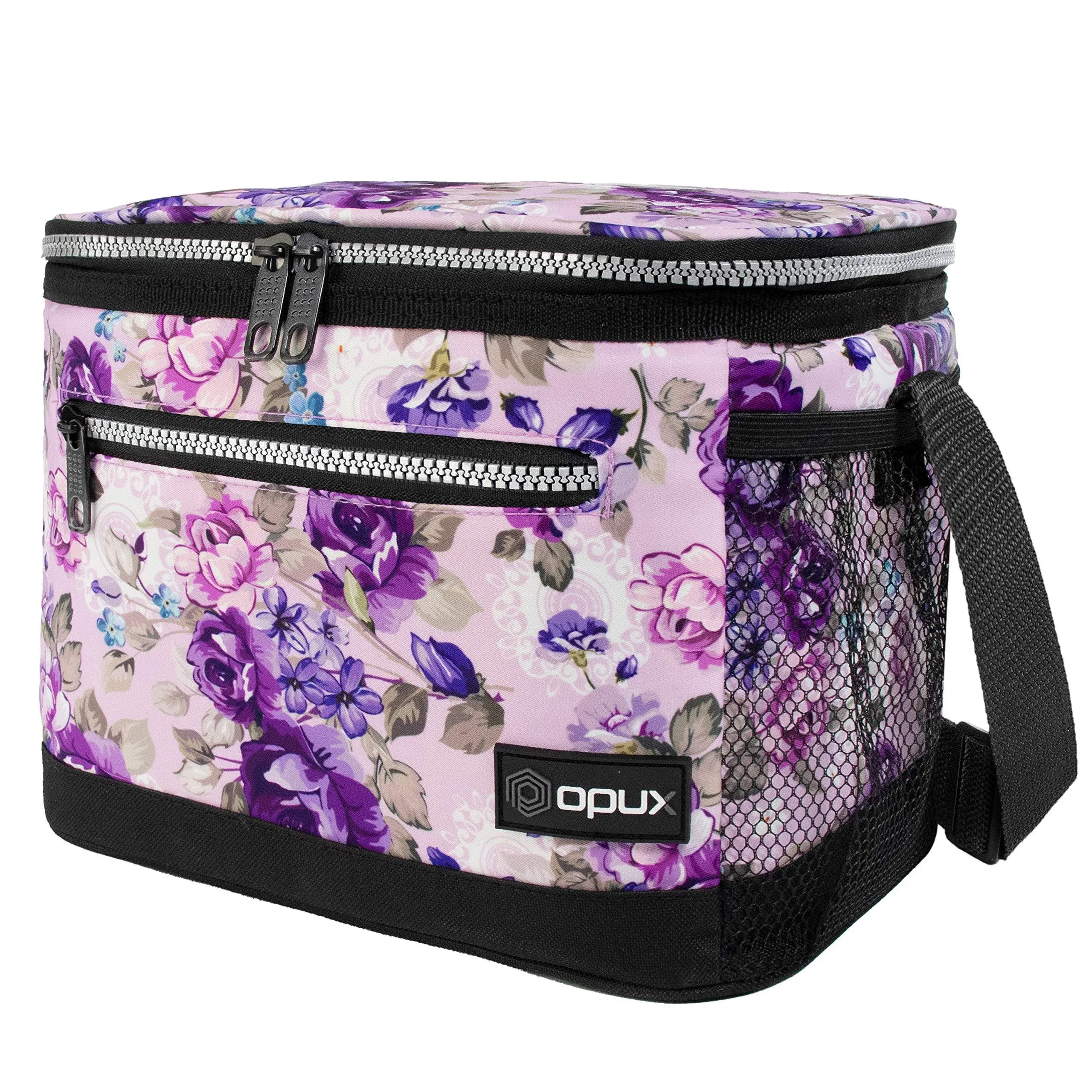 OPUX Insulated Lunch Box Men Women, Lunch Bag for Work School, Leakproof Soft Cooler Tote Adult, Large Lunch Pail Kids Boys Girls, Picnic Beach Food Bag with Shoulder Strap, Purple Floral