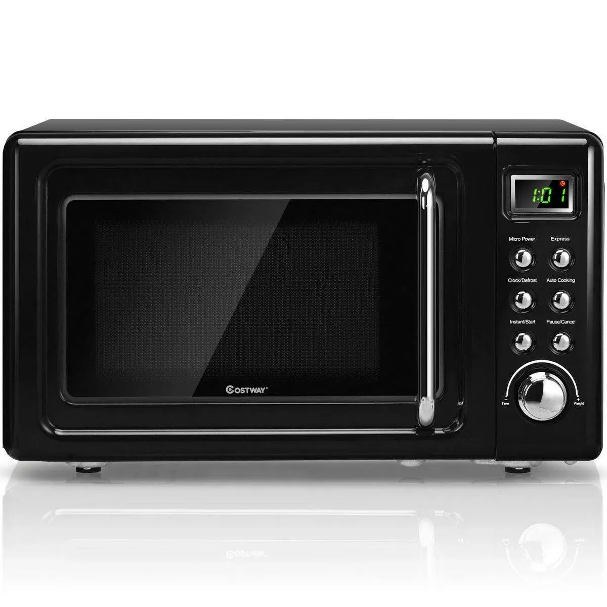 Costway 0.7Cu.ft Retro Countertop Microwave Oven 700W LED Display Glass Turntable Black