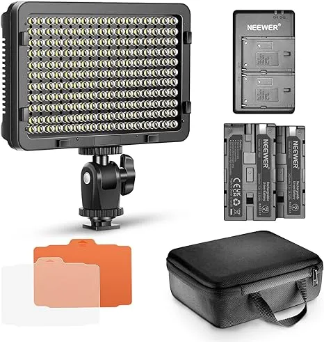 NEEWER Dimmable 176 LED Video Light Lighting Kit: 176 LED Panel 3200-5600K, 2 Pieces Rechargeable Li-ion Battery, USB Charger and Portable Durable Case for Canon, Nikon, Pentax, Sony DSLR Cameras