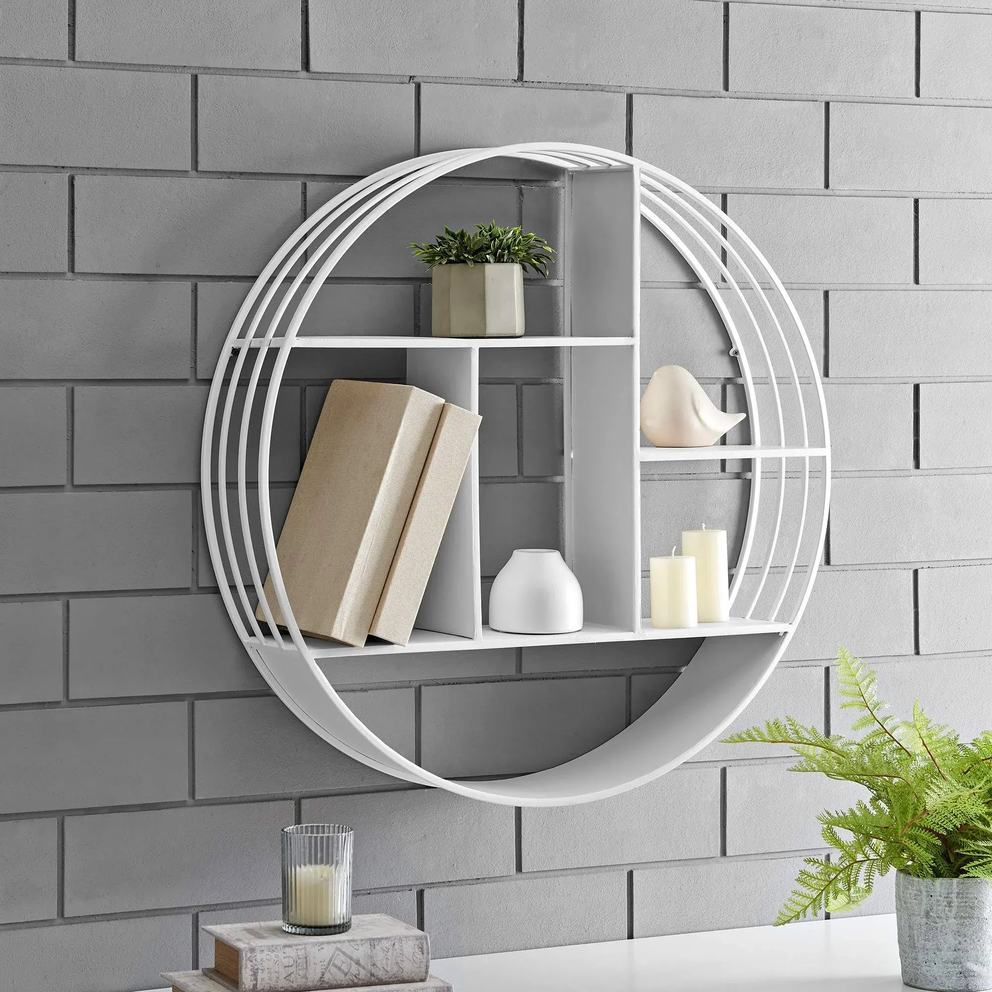 FirsTime & Co. White Brody Wall Shelf, Round 3 Tier Wall Mounted Floating Shelf for Bathroom, Bedroom, Living Room Decor, Metal, Industrial, 27.5 inches