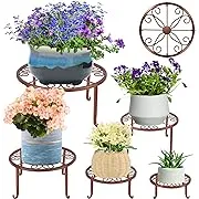 5 Pack Brown Metal Plant Stand for Outdoor Indoor Plants, Bronze Heavy Duty Flower Pot Stands for Multiple Plant, Rustproof Iron Round Plant Shelf for Planter, Potted Plant Holder for Garden Home