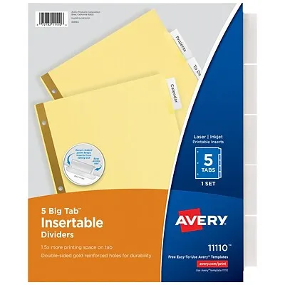 Avery - Insertable Big Tab Dividers, 5-Tab, Letter, 24 Sets