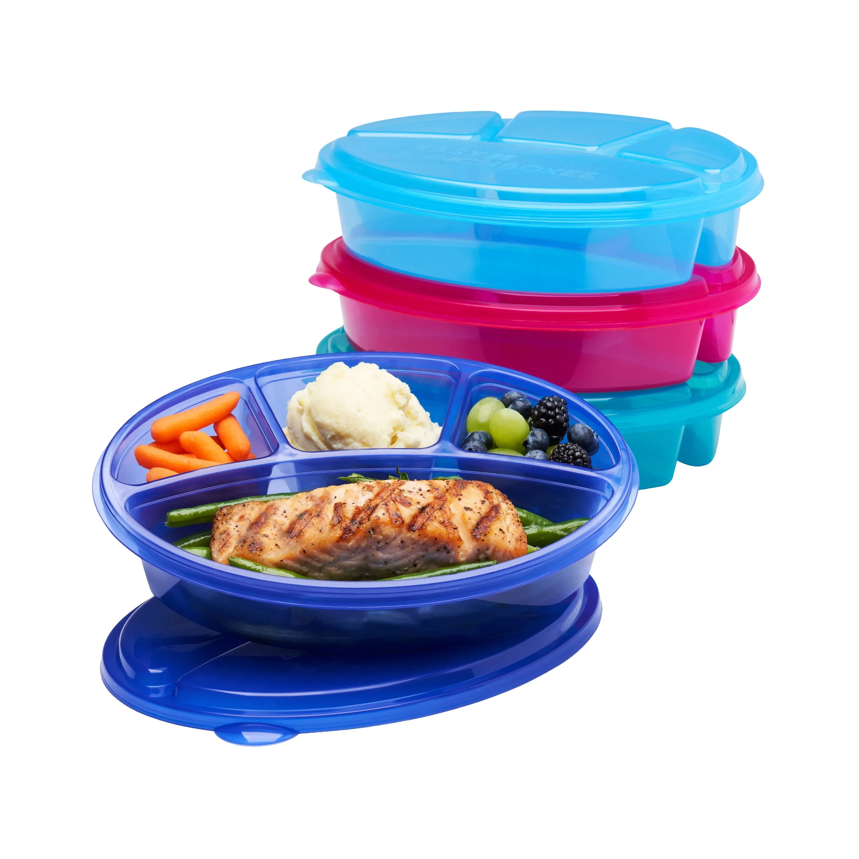 Bentgo Easyboxes 4-Compartment Oval Containers - Patented Design 8-Piece Set; 4 Trays & 4 Fitted Lids Seal in Freshness; Reusable Food Storage & Meal Prep BPA-Free Containers (Classic)