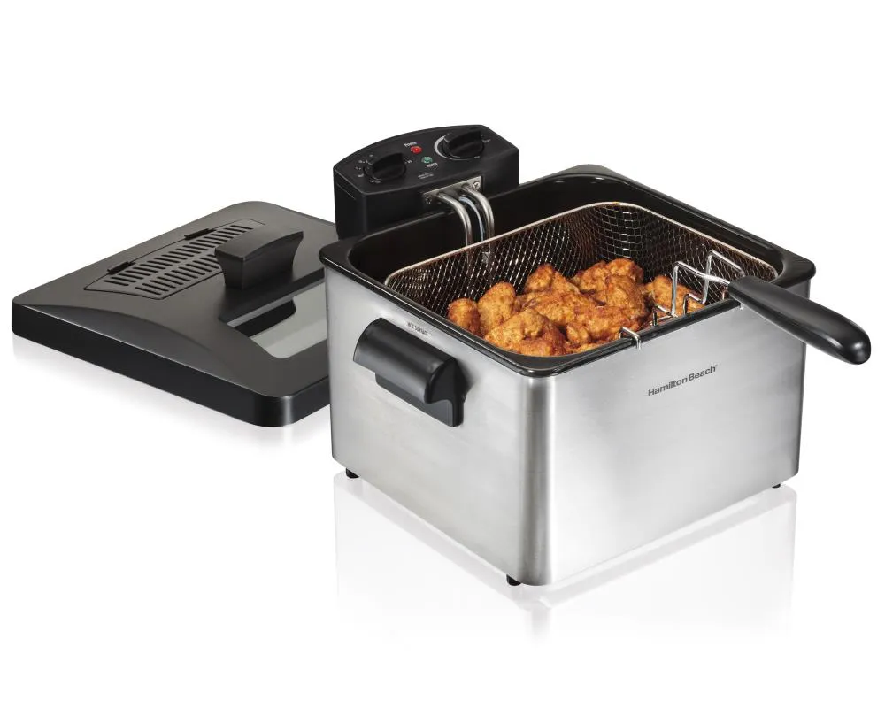 Hamilton Beach Professional-Style 12 Cup Deep Fryer | Stainless Steel | Removable Heating Element | 3 Baskets | Temperature Controls | 35034