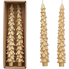 Creative Co-Op Unscented Tree Shaped Taper Candles, Gold, Boxed Set Of 2