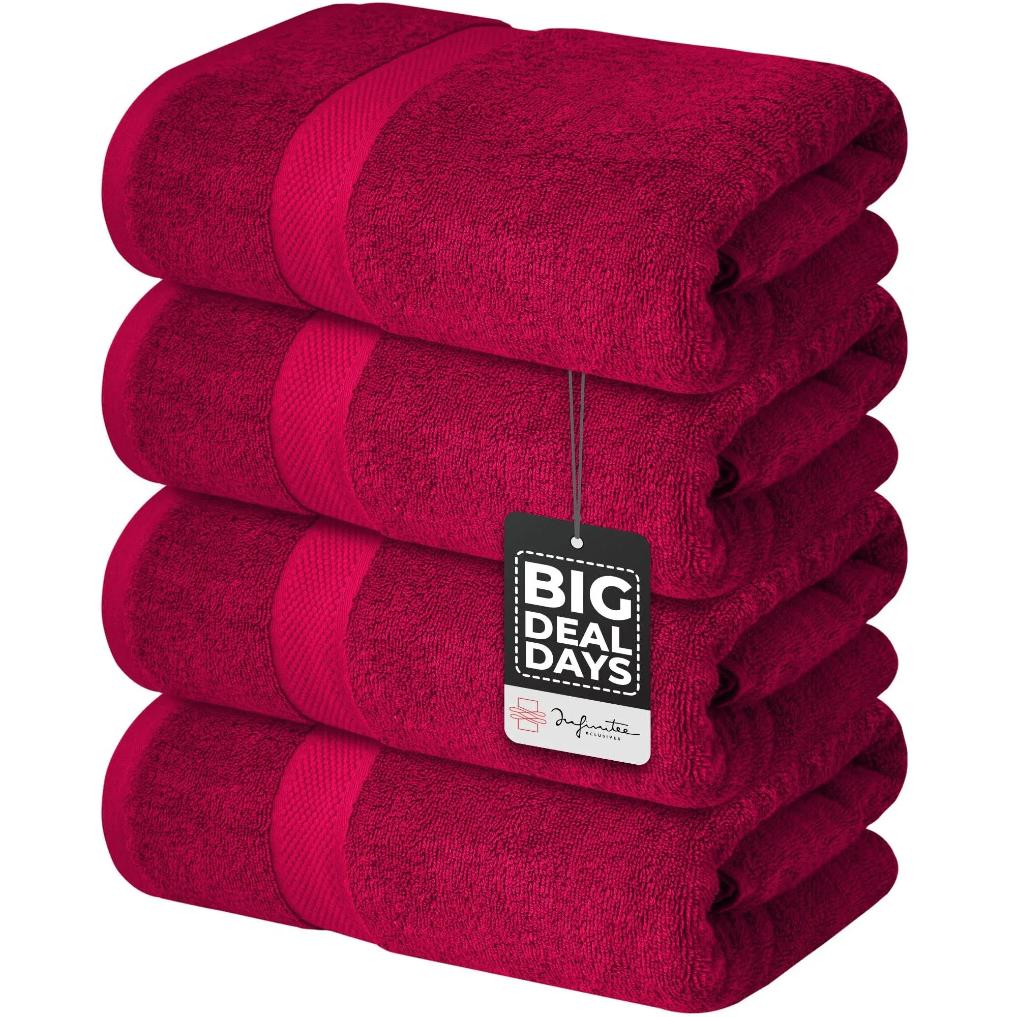 Infinitee Xclusives Premium Bath Towels Set of 4-27x54 Inches, 100% Ring-Spun Co