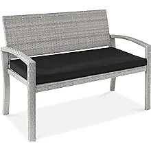 Best Choice Products 2-Person Outdoor Wicker Bench Garden Patio Porch Furniture w/ 700lb Capacity, Cushion - Gray/Black